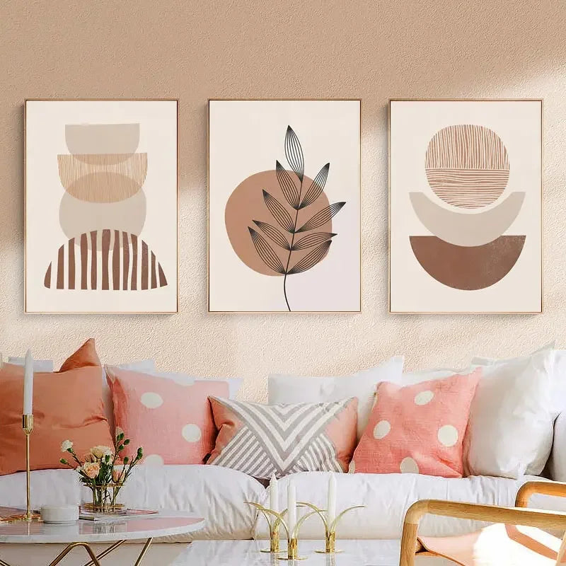 3-Piece Boho Minimalist Canvas Set – Abstract Geometric Wall Art for Modern Rooms